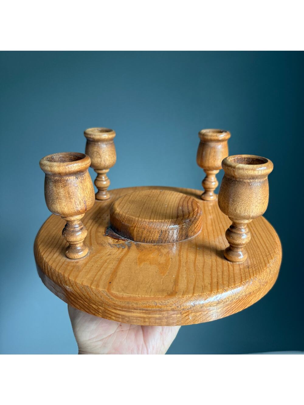 Vintage Scandinavian Wood Candle Holder 4 Taper Pine Cottagecore Decor